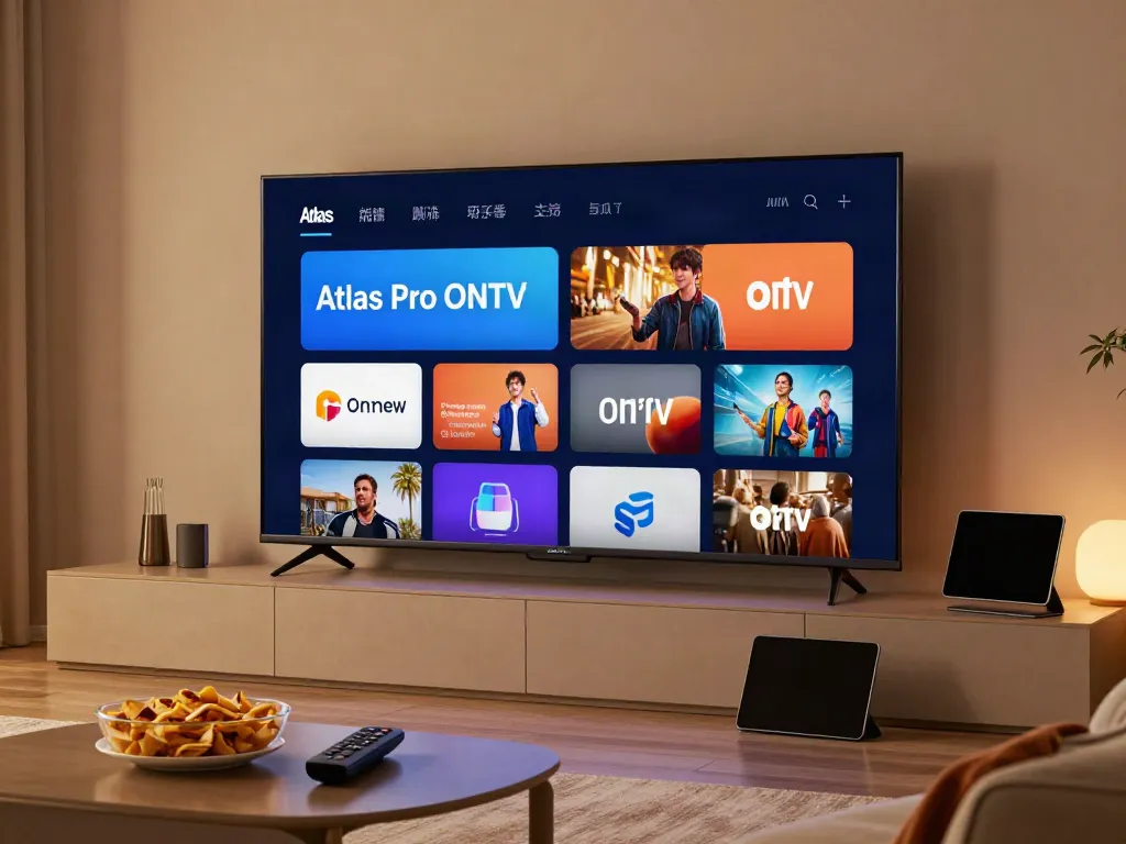 Configuration moderne de cinéma à domicile utilisant l'application Atlas Pro ONTV.